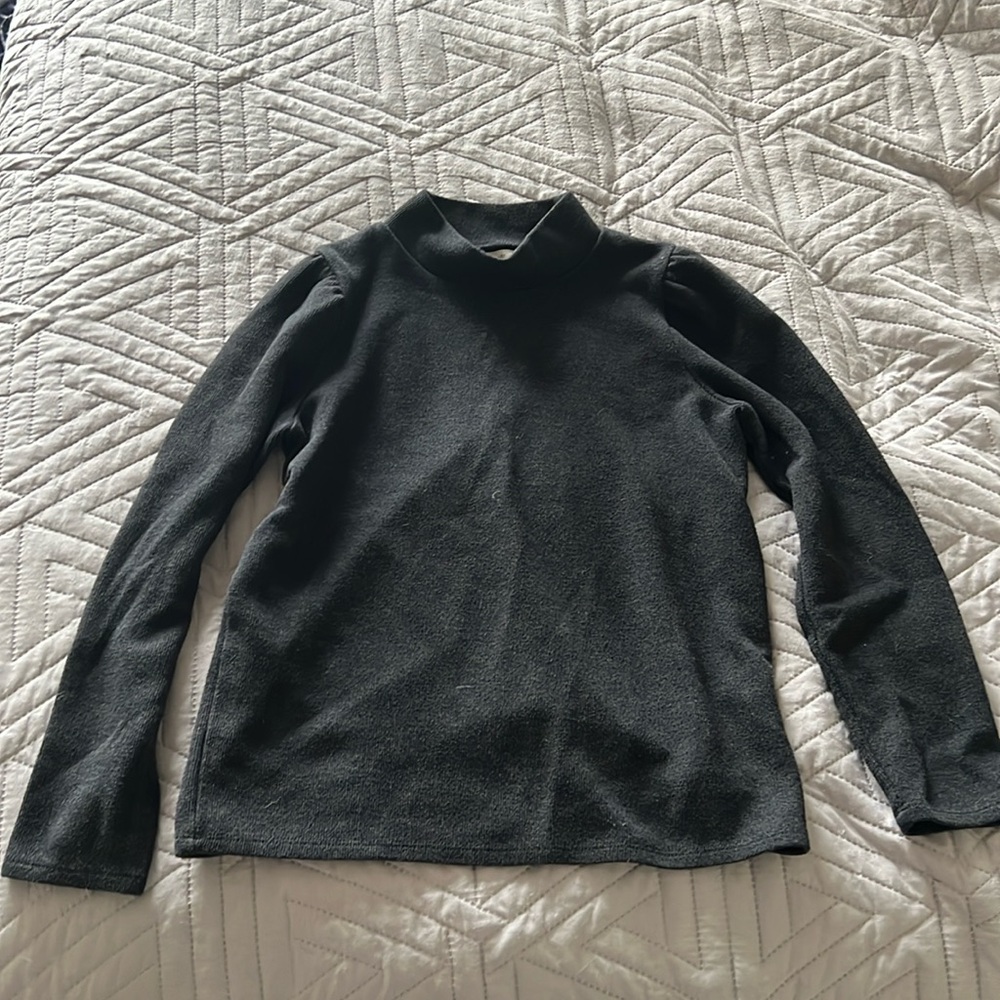 (Re)sourced Plush Mockneck Puff-Sleeve Top - Charcoal Gray - Size S